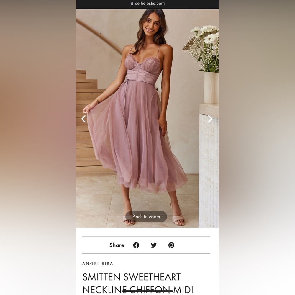 NWT Selfie Leslie SMITTEN SWEETHEART NECKLINE CHIFFON MIDI DRESS ROSE